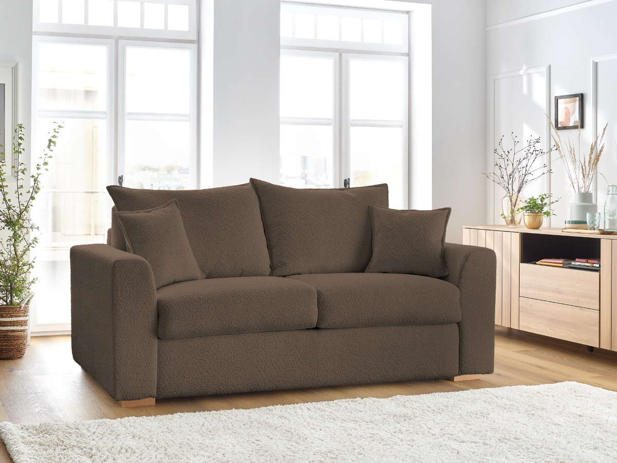 Canapé droit convertible AUGUSTIN bouclette marron — vue 5