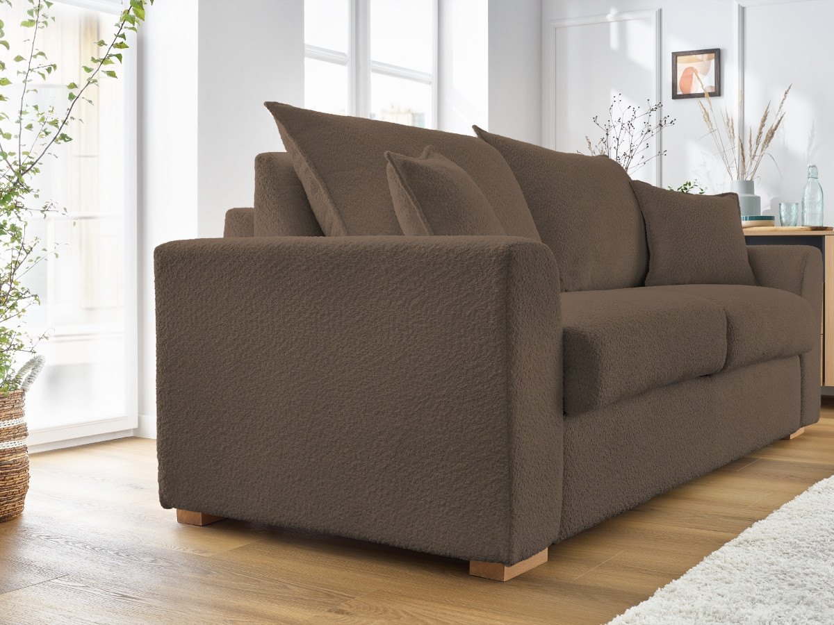 Canapé droit convertible ouverture express AUGUSTIN tissu bouclette