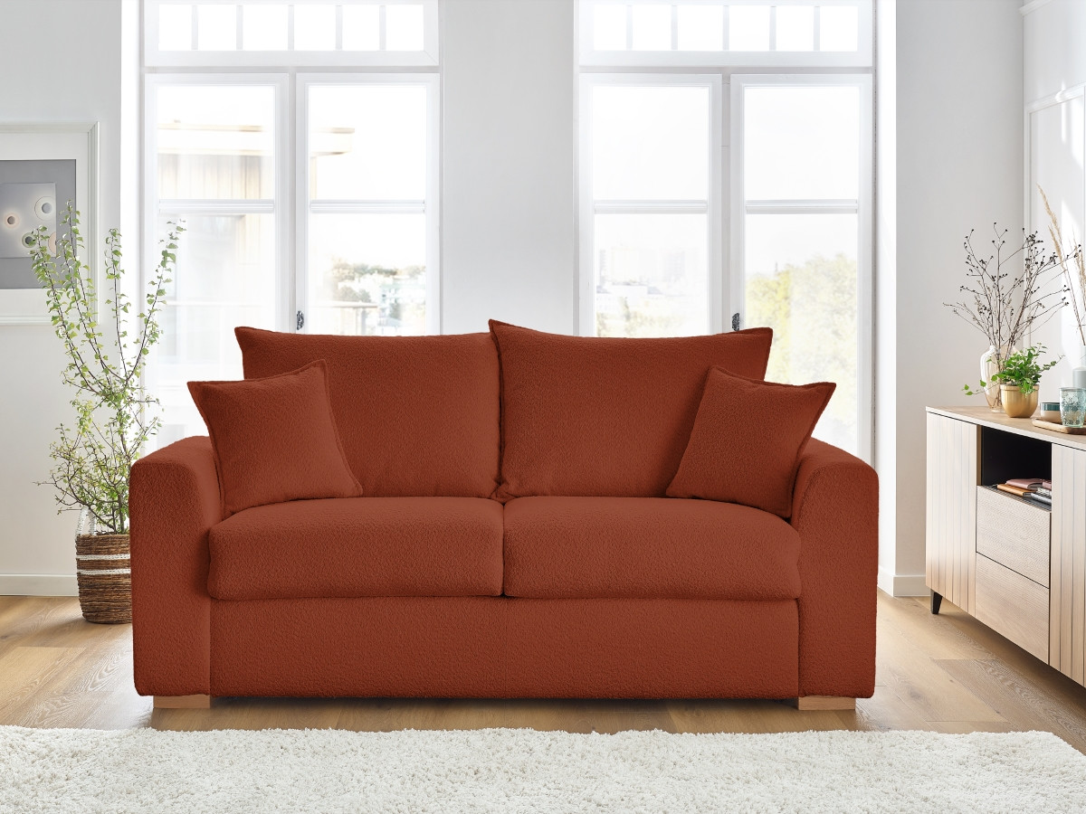 Canapé d'angle fixe EVEREST tissu chiné - Orange - Angle droit - 10 coussins