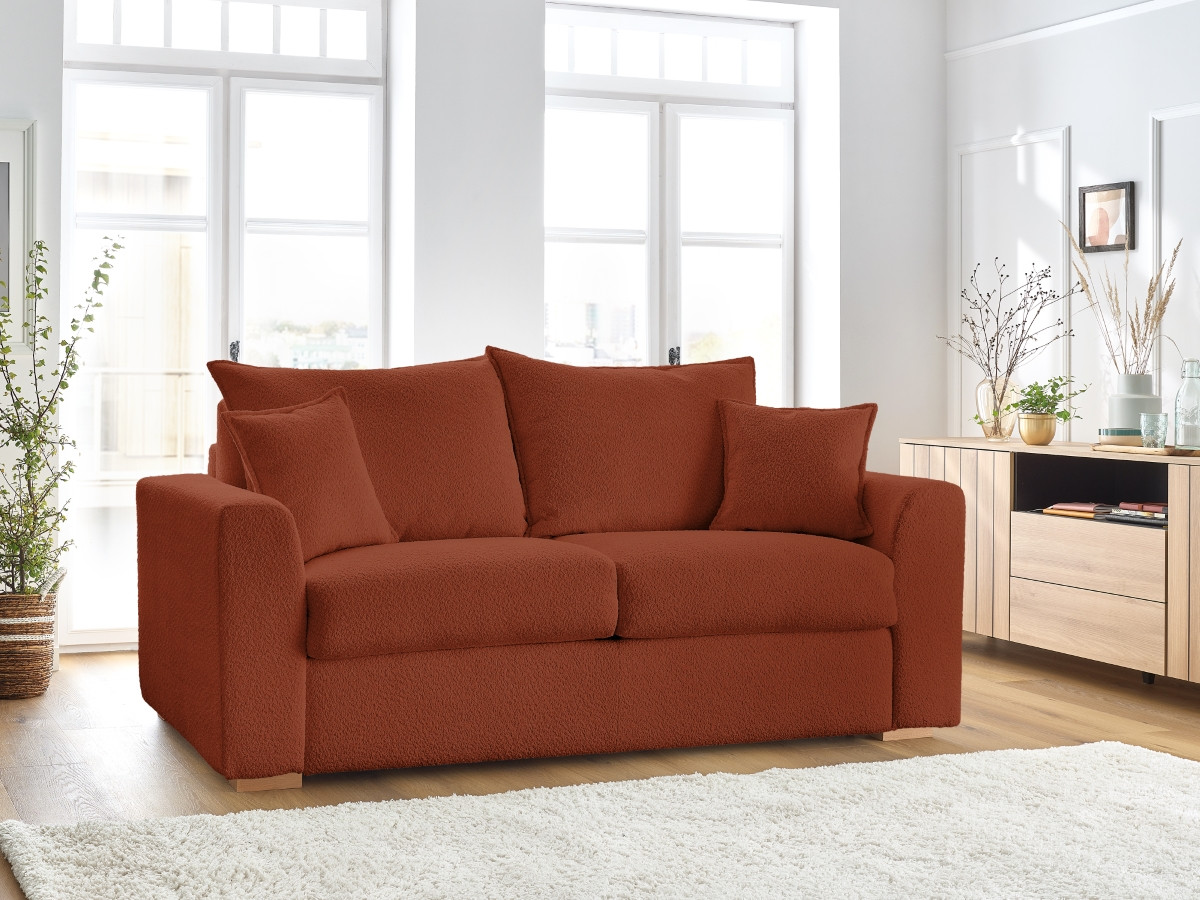 Canapé droit convertible AUGUSTIN bouclette orange — vue 5