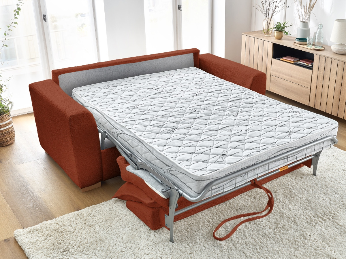 Canapé d'angle fixe EVEREST tissu chiné - Orange - Angle droit - 10 coussins