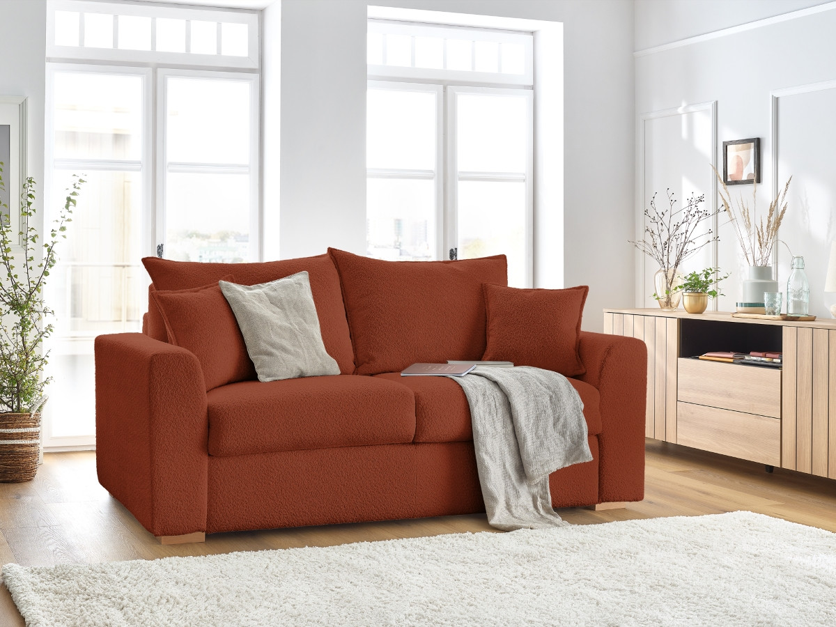 Canapé d'angle fixe EVEREST tissu chiné - Orange - Angle droit - 10 coussins