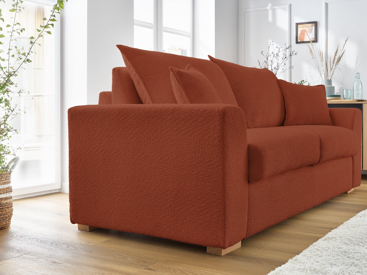 Canapé d'angle fixe EVEREST tissu chiné - Orange - Angle droit - 10 coussins