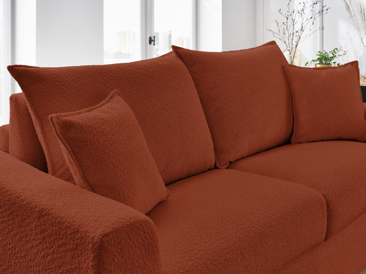 Canapé d'angle fixe EVEREST tissu chiné - Orange - Angle droit - 10 coussins