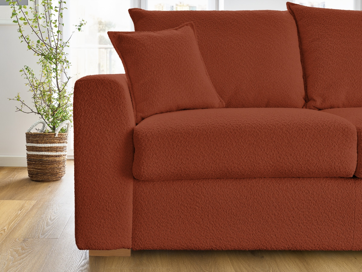 Canapé d'angle fixe EVEREST tissu chiné - Orange - Angle droit - 10 coussins