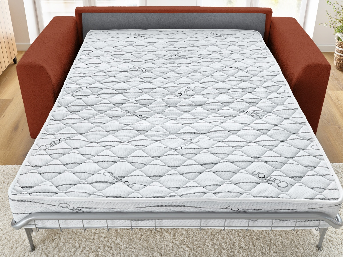 Canapé d'angle fixe EVEREST tissu chiné - Orange - Angle droit - 10 coussins