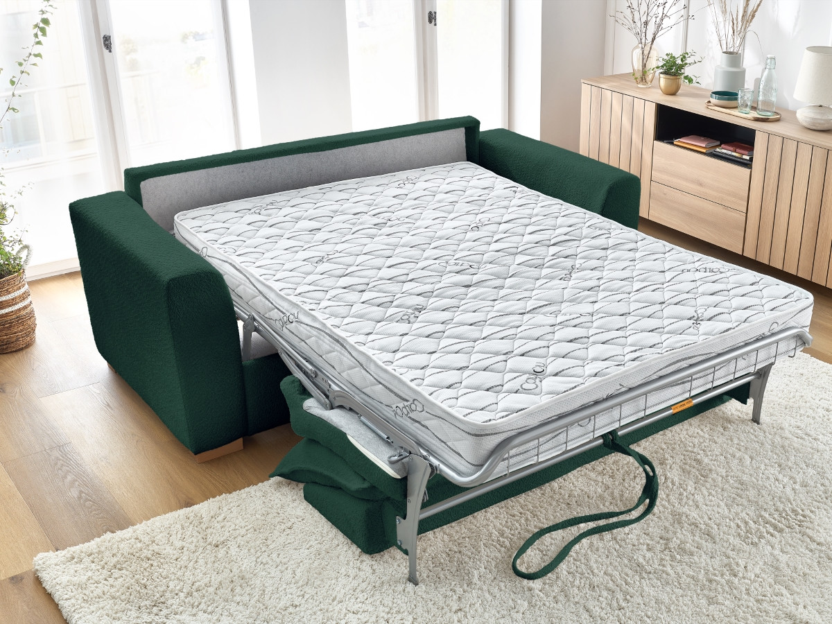 Canapé droit convertible ouverture express AUGUSTIN tissu bouclette