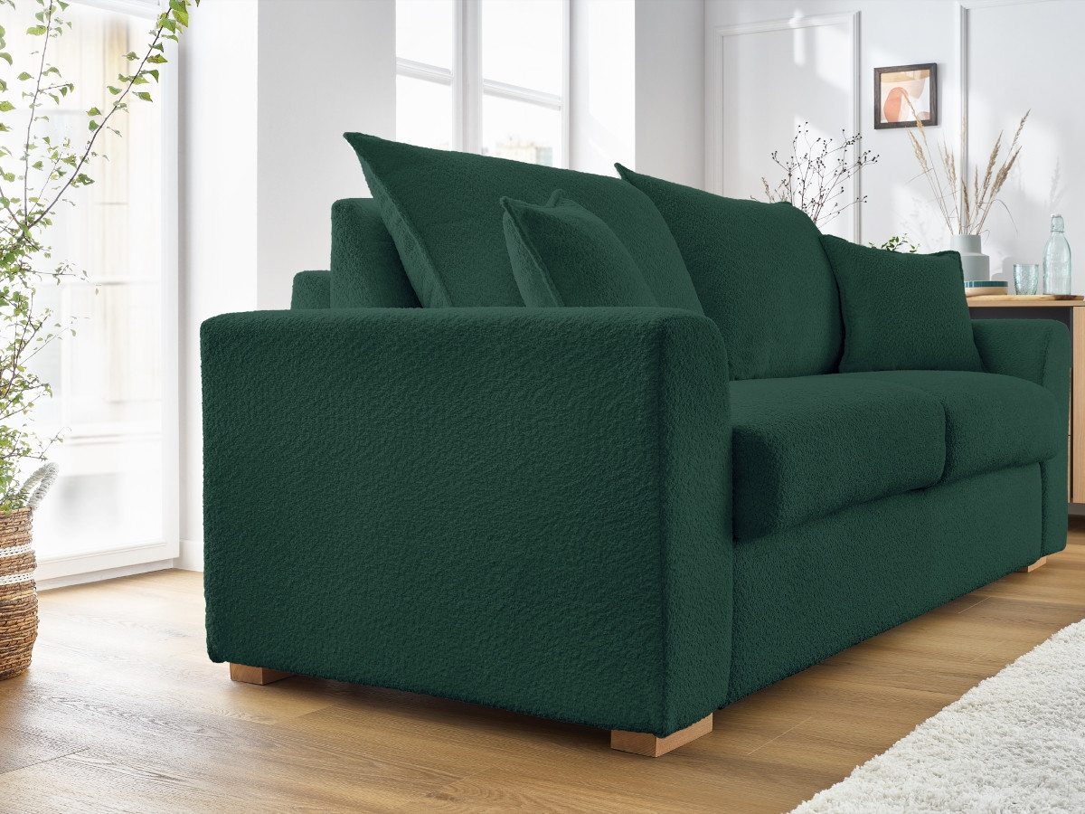 Canapé droit convertible ouverture express AUGUSTIN tissu bouclette