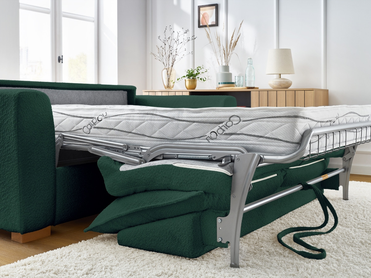 Canapé droit convertible ouverture express AUGUSTIN tissu bouclette