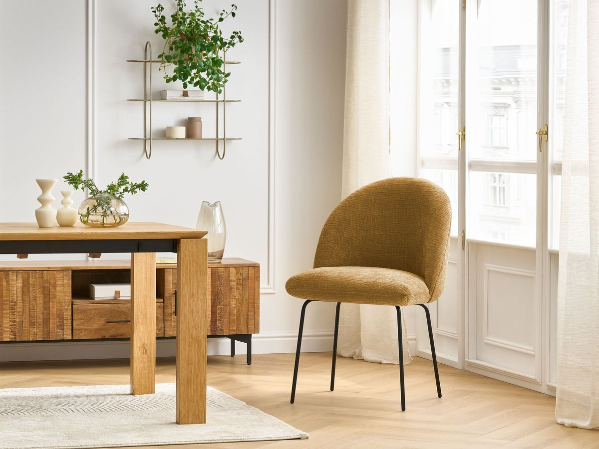 Chaise LALIE tissu texturé et pieds métal noir