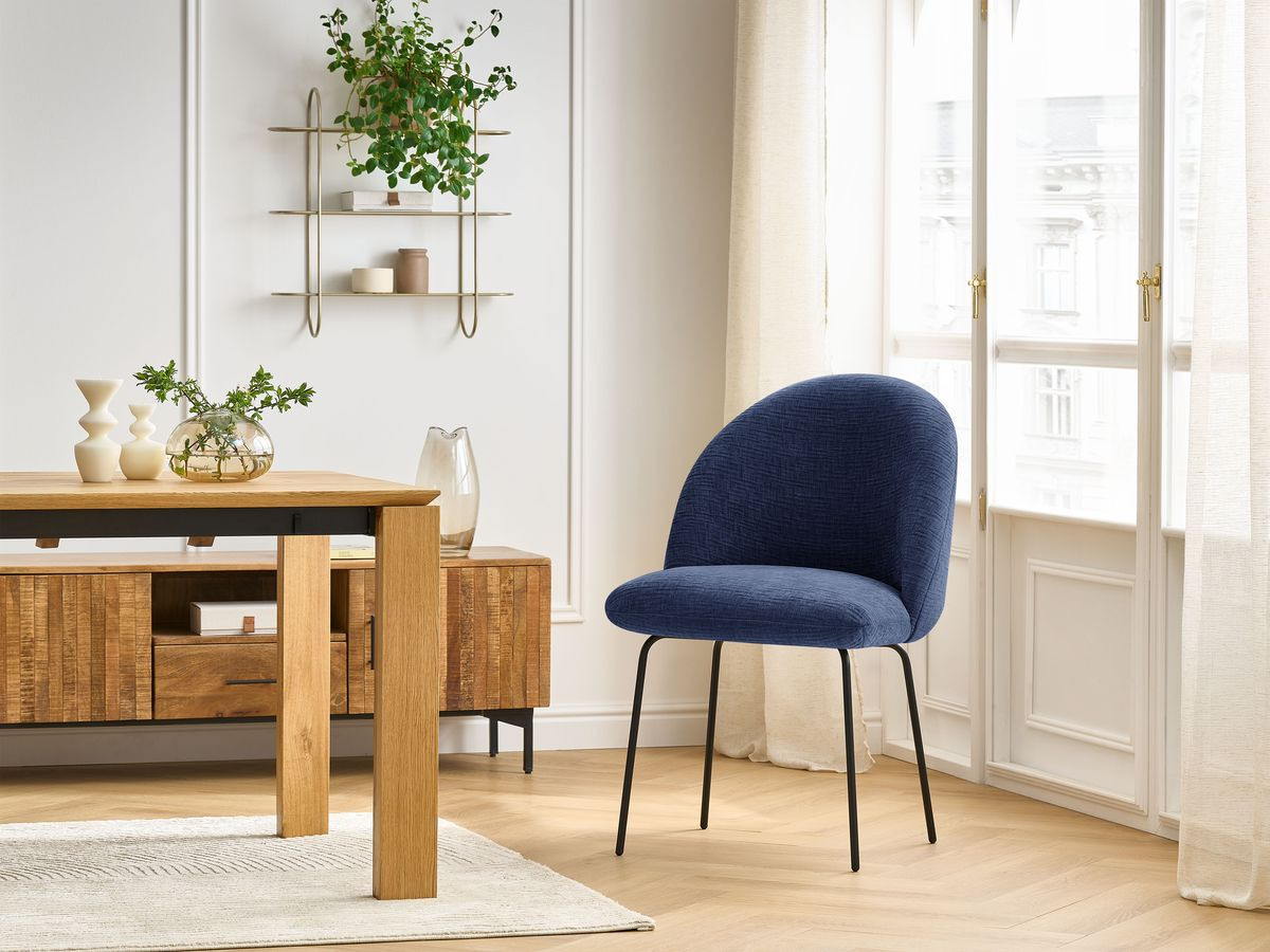 Chaise LALIE tissu texturé et pieds métal noir