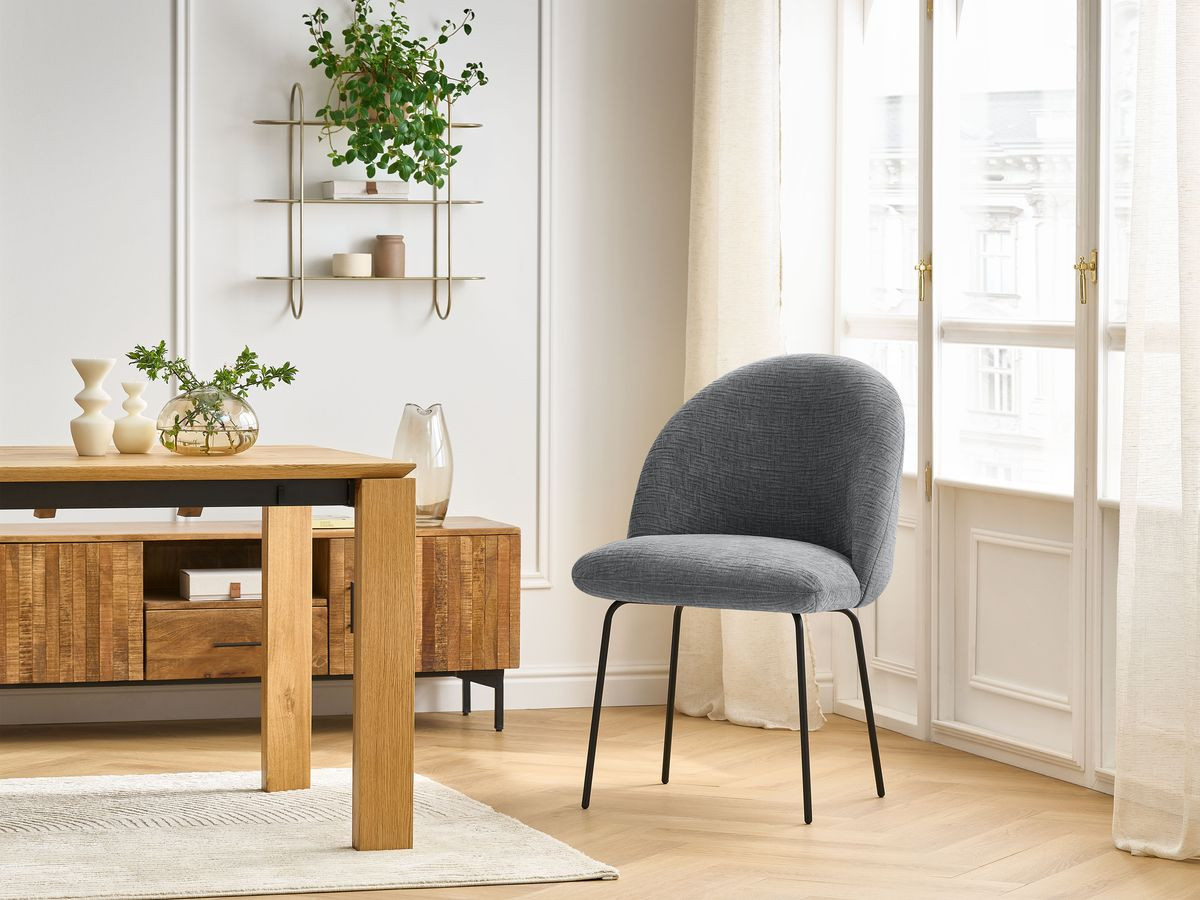 Chaise LALIE tissu texturé et pieds métal noir