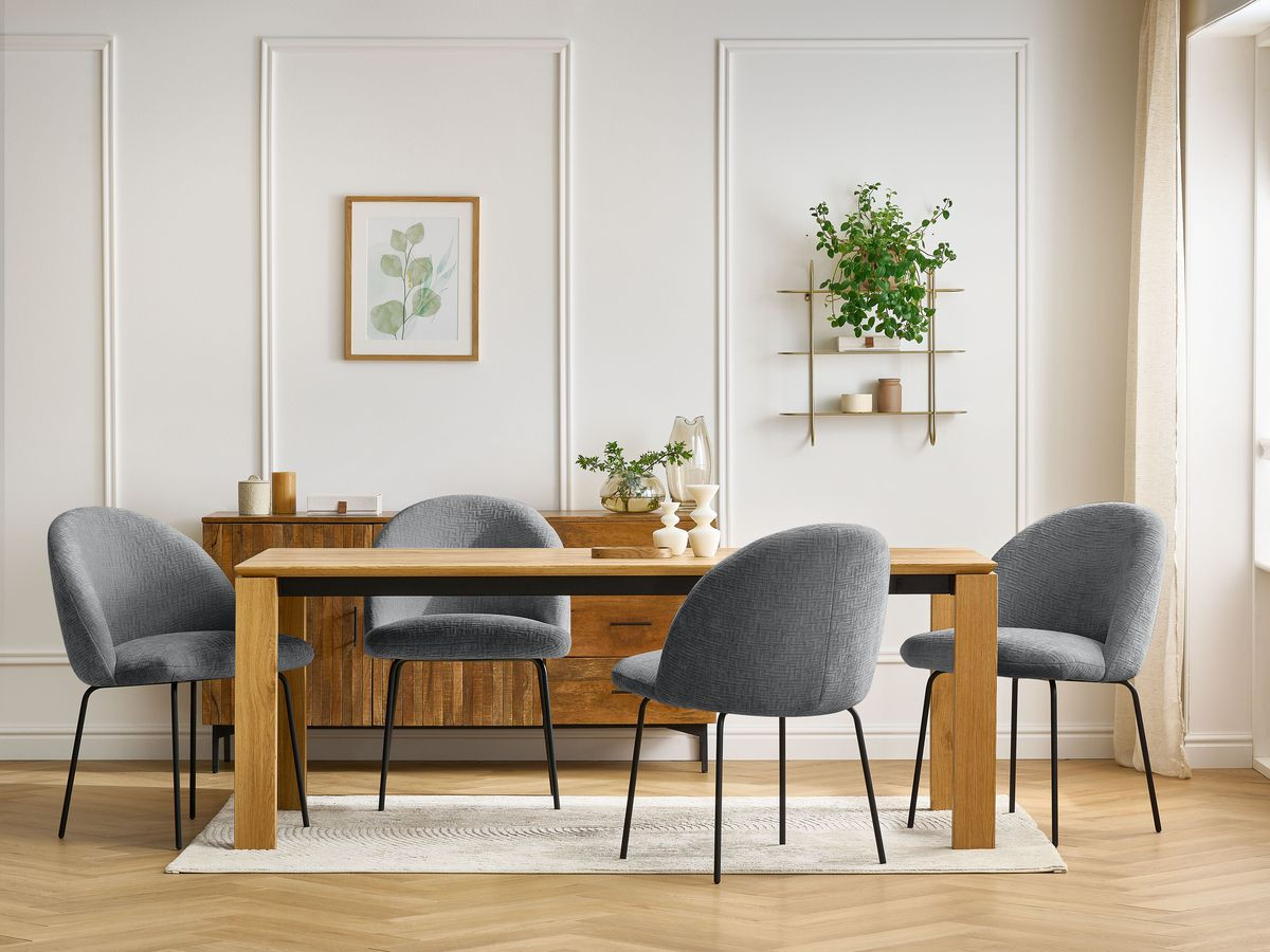 Chaise LALIE tissu texturé et pieds métal noir