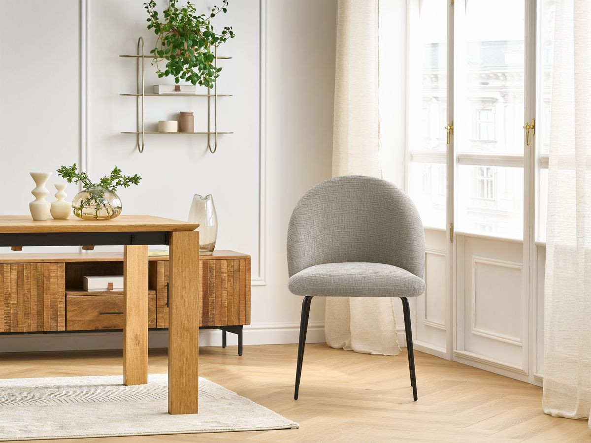 Chaise LALIE tissu texturé et pieds métal noir