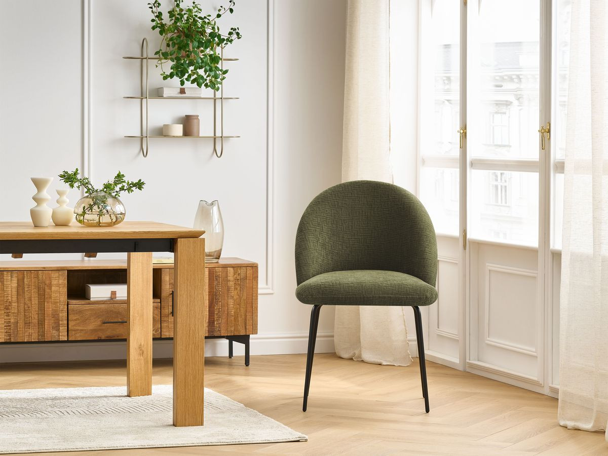 Chaise LALIE tissu texturé et pieds métal noir