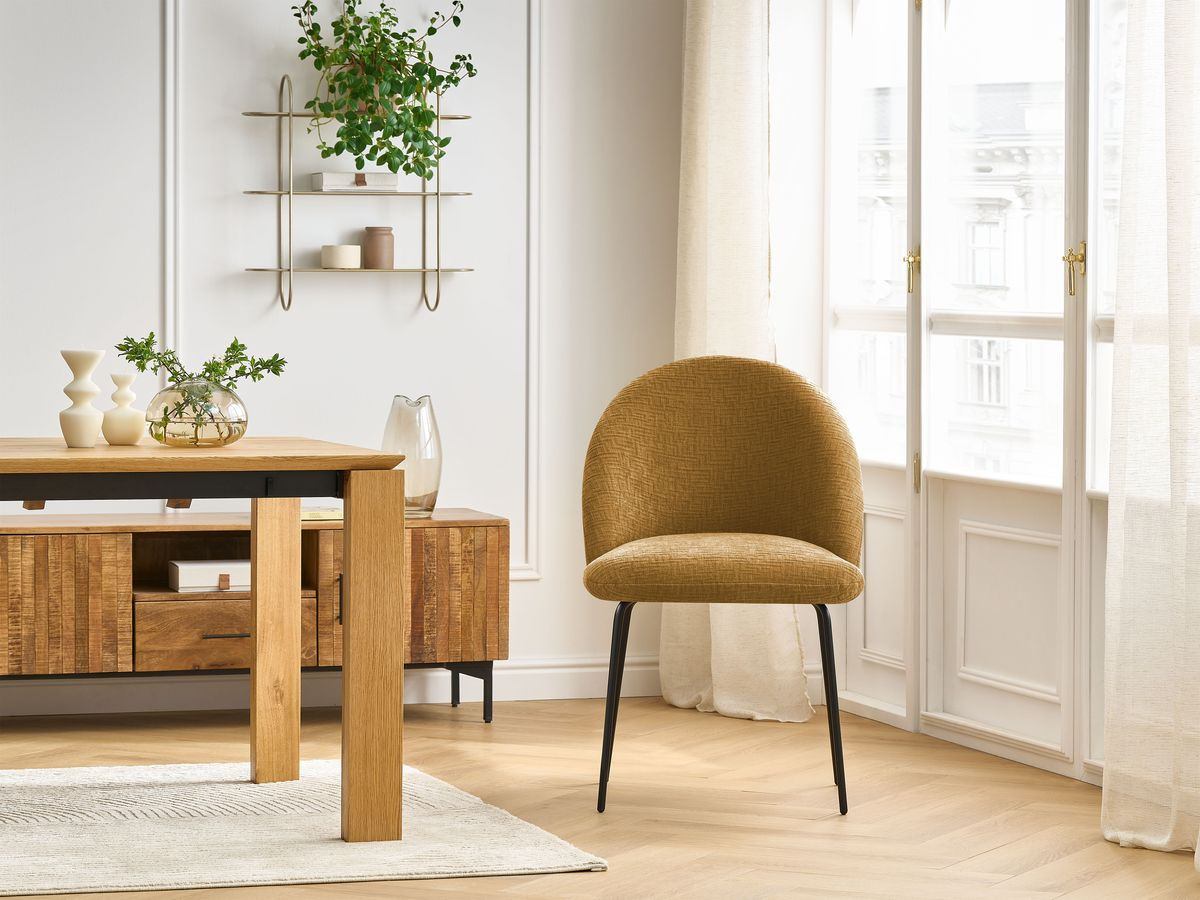 Chaise LALIE tissu texturé et pieds métal noir