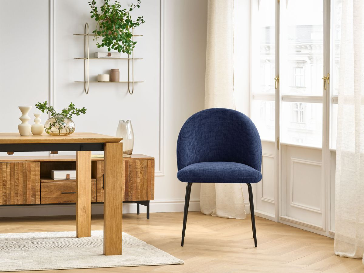Chaise LALIE tissu texturé et pieds métal noir