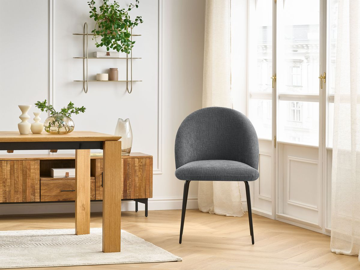 Chaise LALIE tissu texturé et pieds métal noir