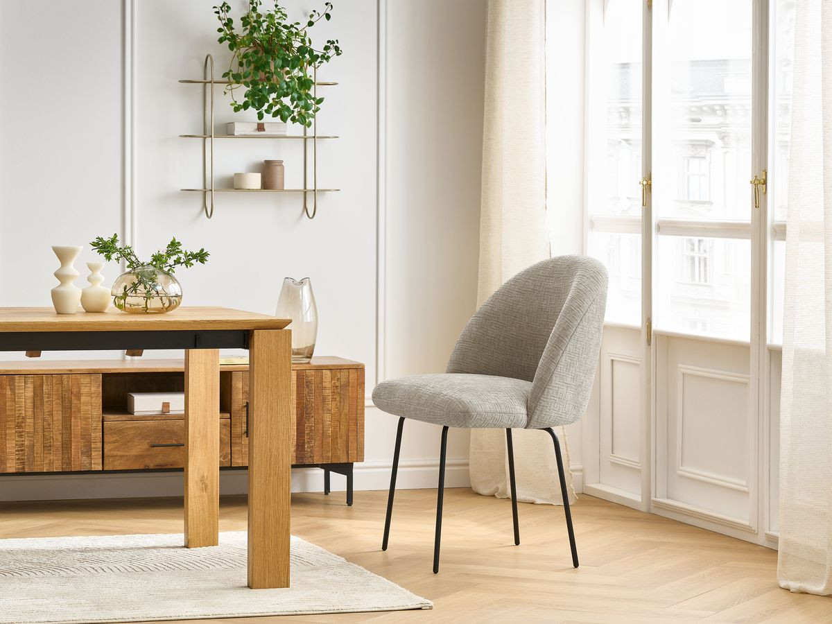 Chaise LALIE tissu texturé et pieds métal noir