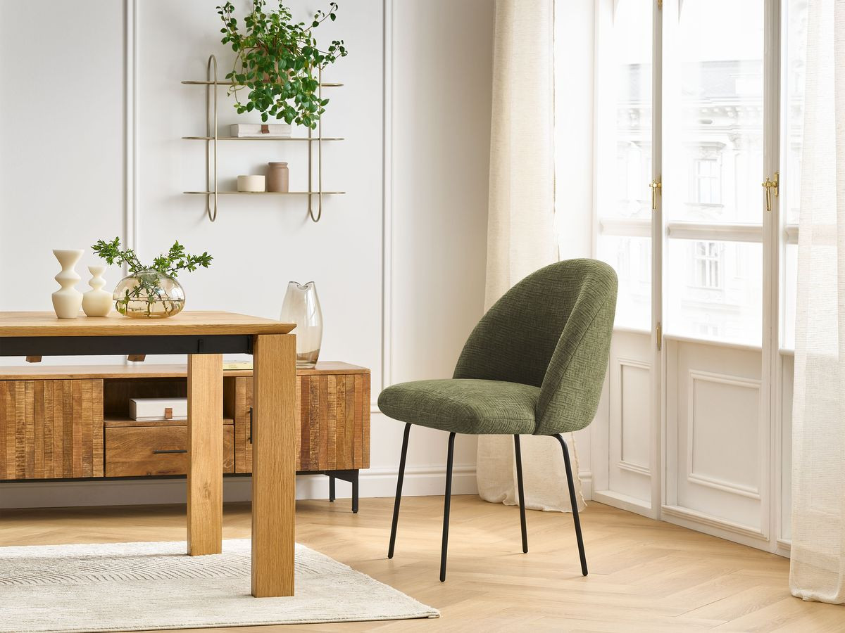 Chaise LALIE tissu texturé et pieds métal noir