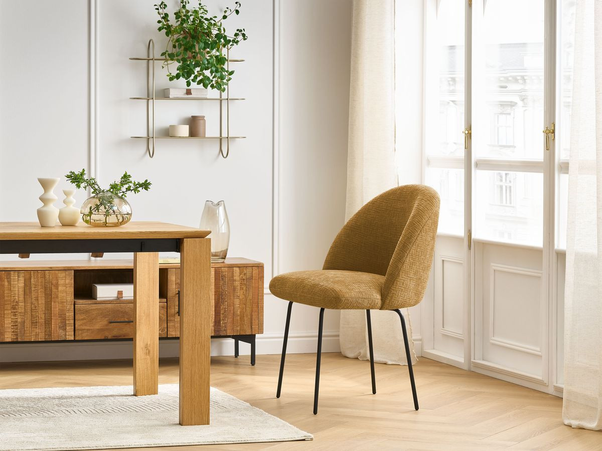 Chaise LALIE tissu texturé et pieds métal noir
