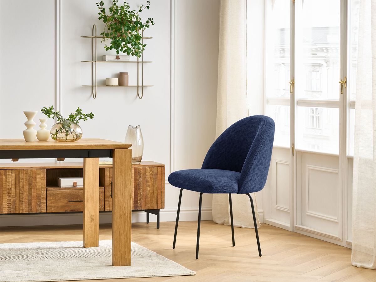 Chaise LALIE tissu texturé et pieds métal noir