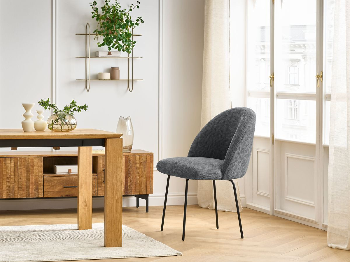 Chaise LALIE tissu texturé et pieds métal noir