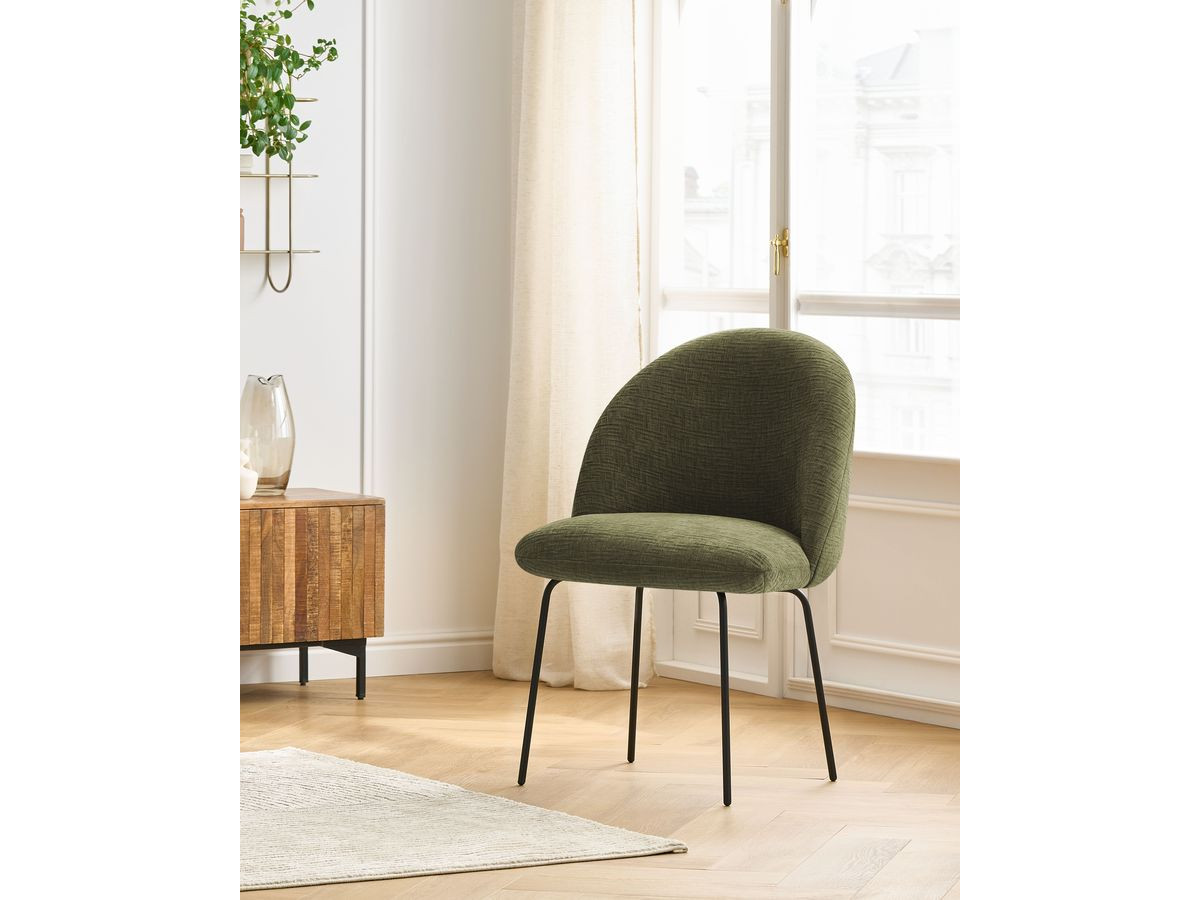 Chaise LALIE tissu texturé et pieds métal noir