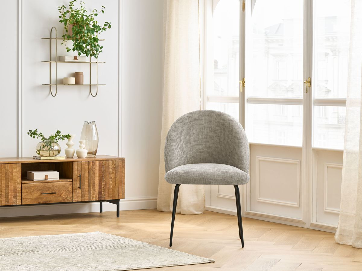Chaise LALIE tissu texturé et pieds métal noir
