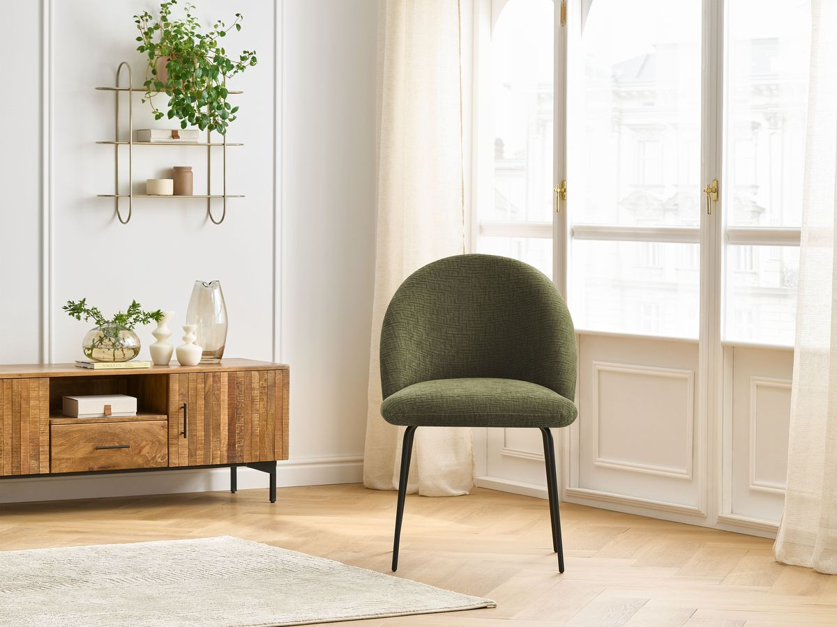 Chaise LALIE tissu texturé et pieds métal noir