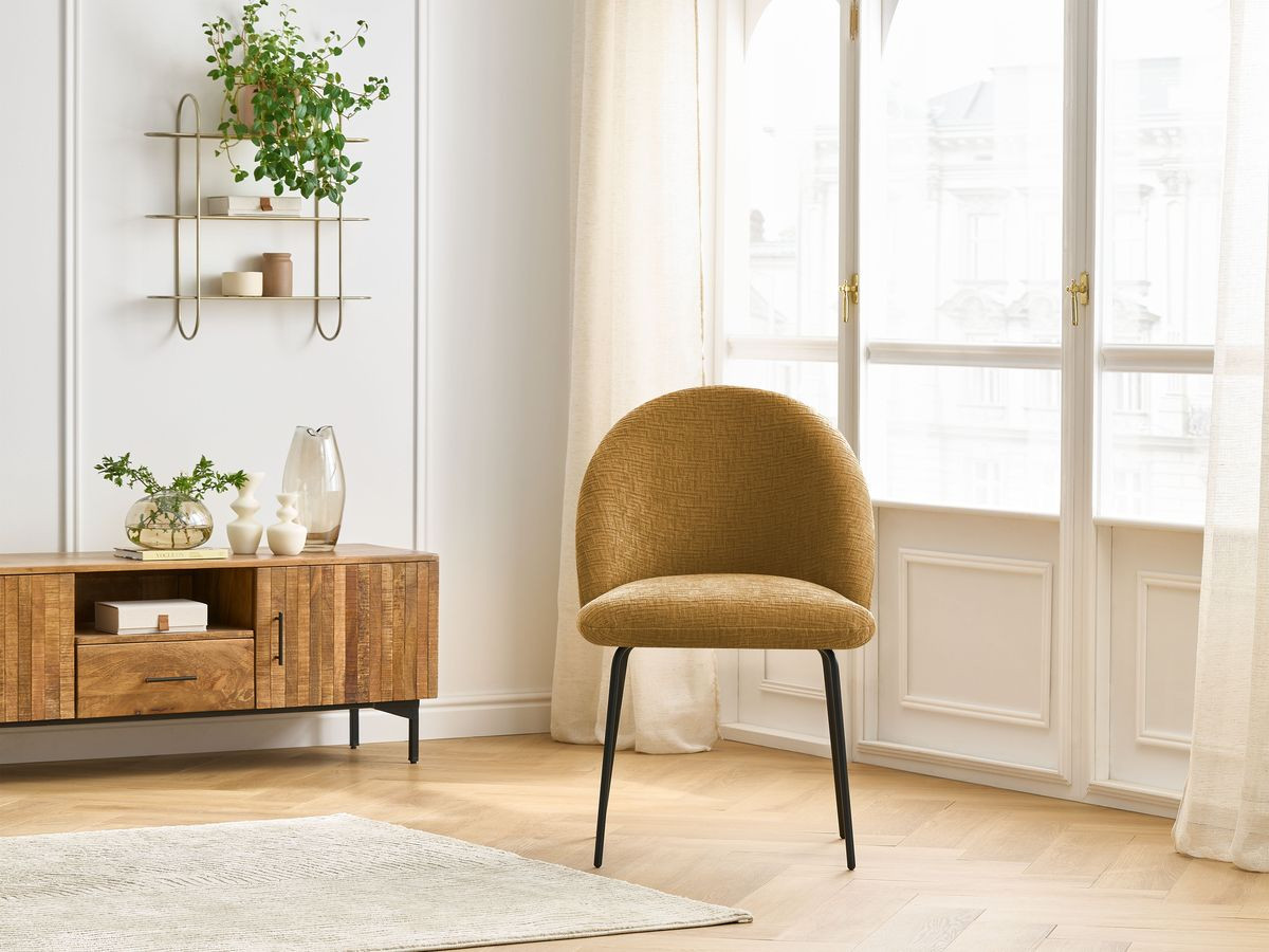 Chaise LALIE tissu texturé et pieds métal noir