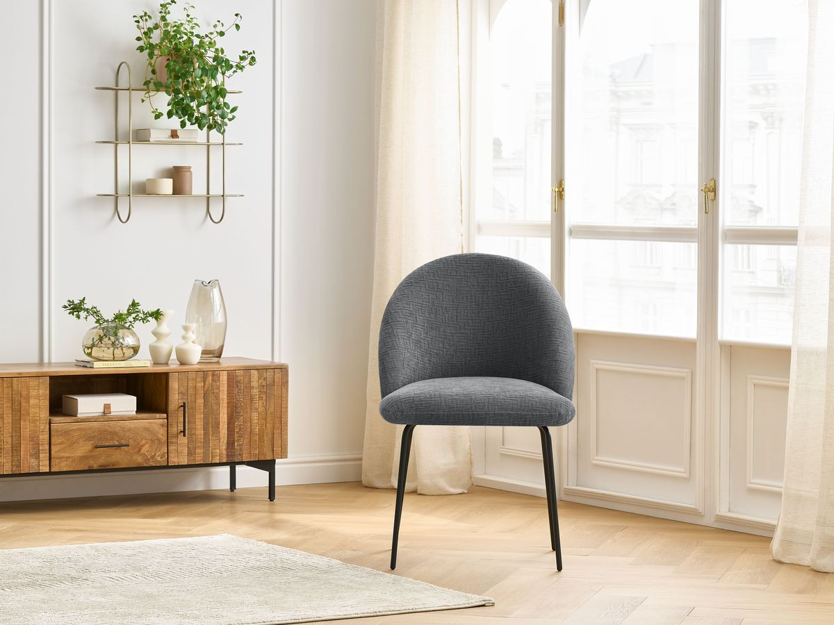 Chaise LALIE tissu texturé et pieds métal noir