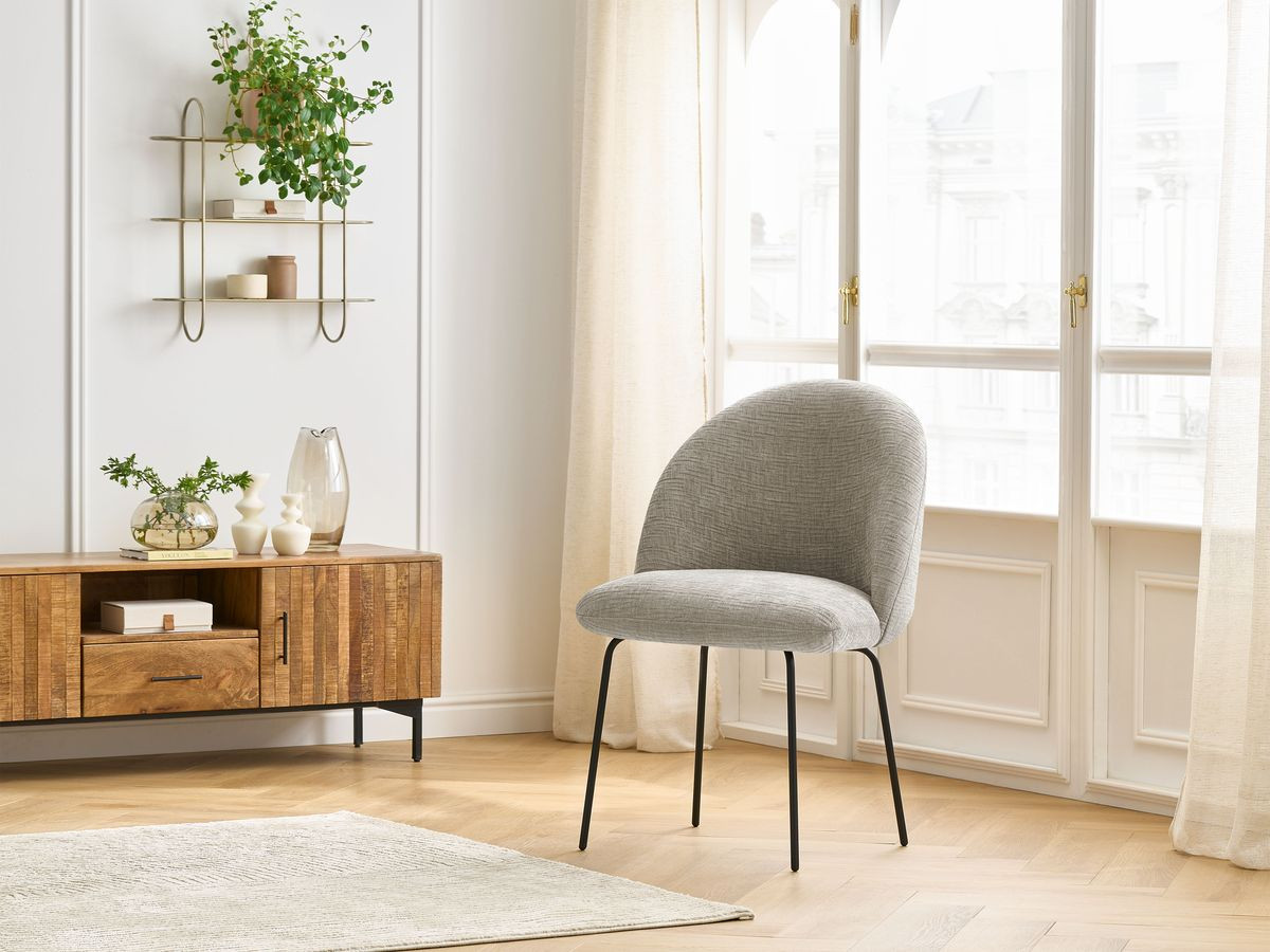 Chaise LALIE tissu texturé et pieds métal noir