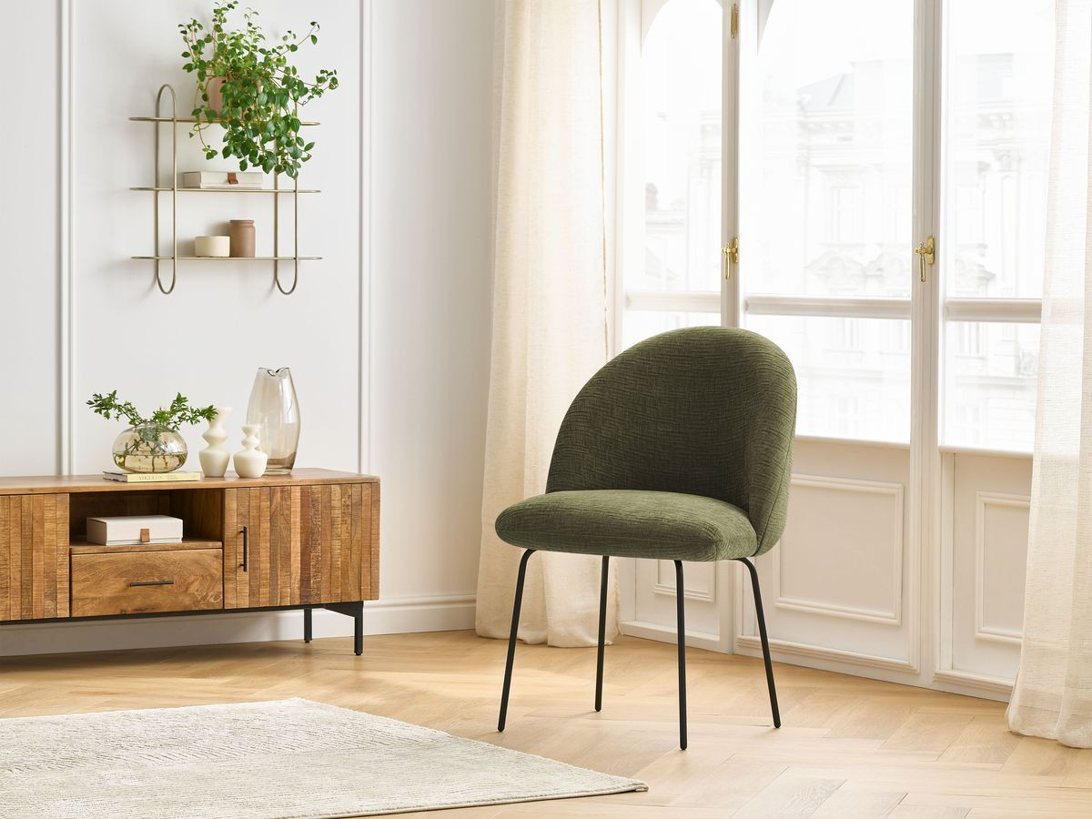 Chaise LALIE tissu texturé et pieds métal noir