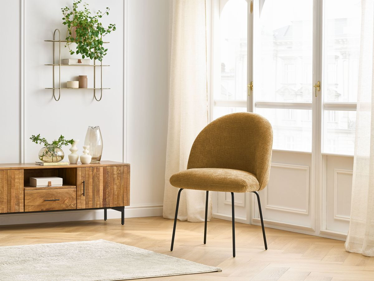 Chaise LALIE tissu texturé et pieds métal noir