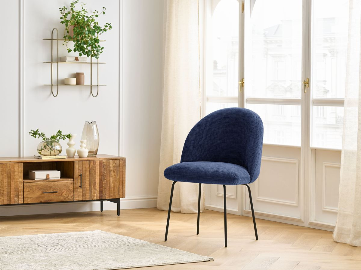 Chaise LALIE tissu texturé et pieds métal noir