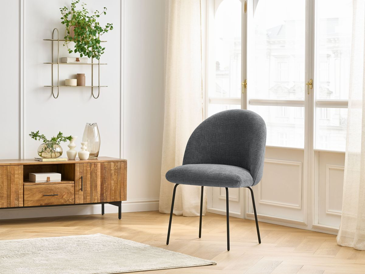 Chaise LALIE tissu texturé et pieds métal noir