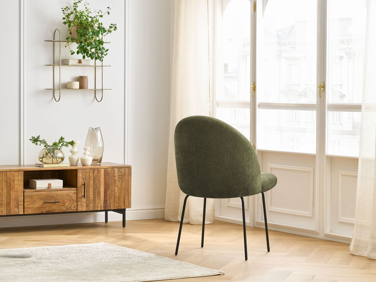 Chaise LALIE tissu texturé et pieds métal noir
