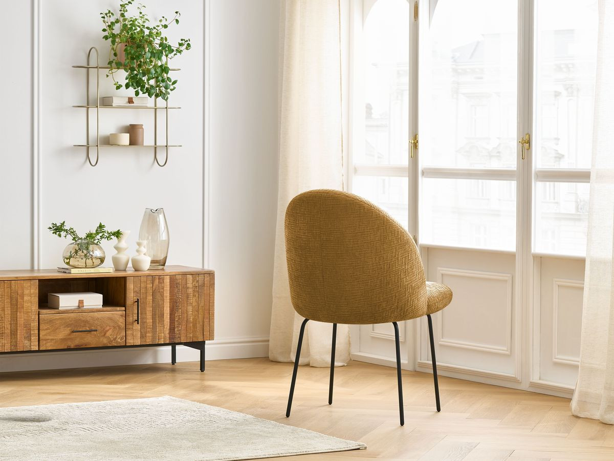 Chaise LALIE tissu texturé et pieds métal noir