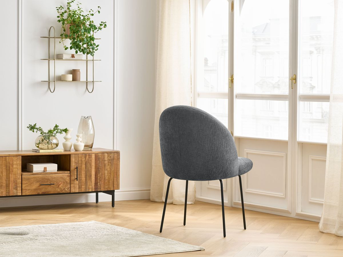Chaise LALIE tissu texturé et pieds métal noir