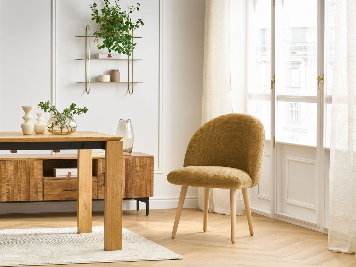 Chaise LALIE tissu texturé et pieds scandinaves bois