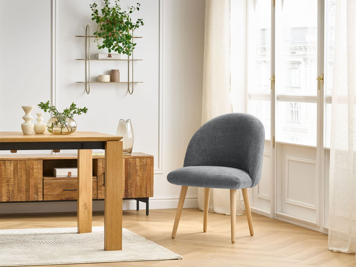Chaise LALIE tissu texturé et pieds scandinaves bois