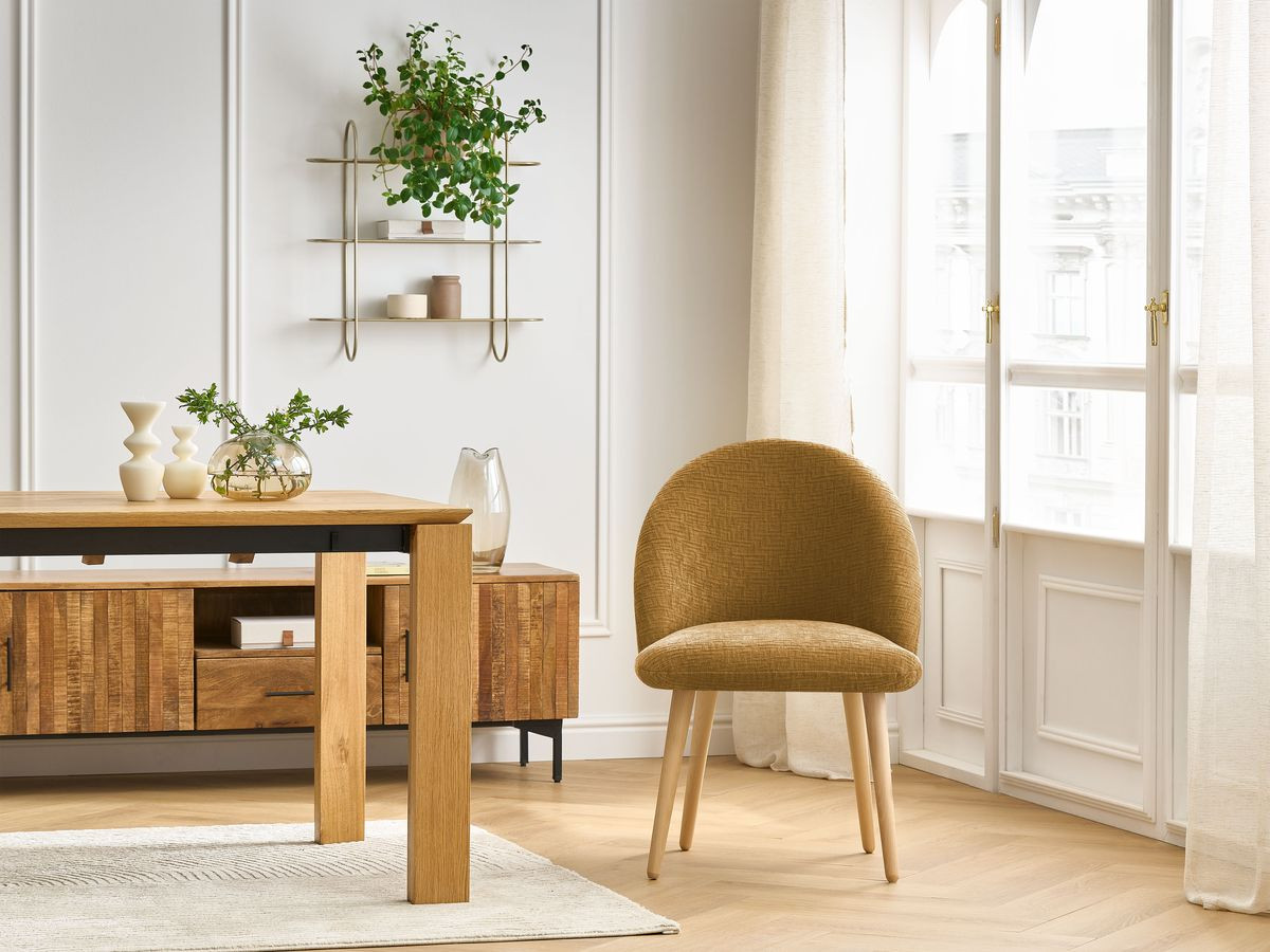 Chaise LALIE tissu texturé et pieds scandinaves bois