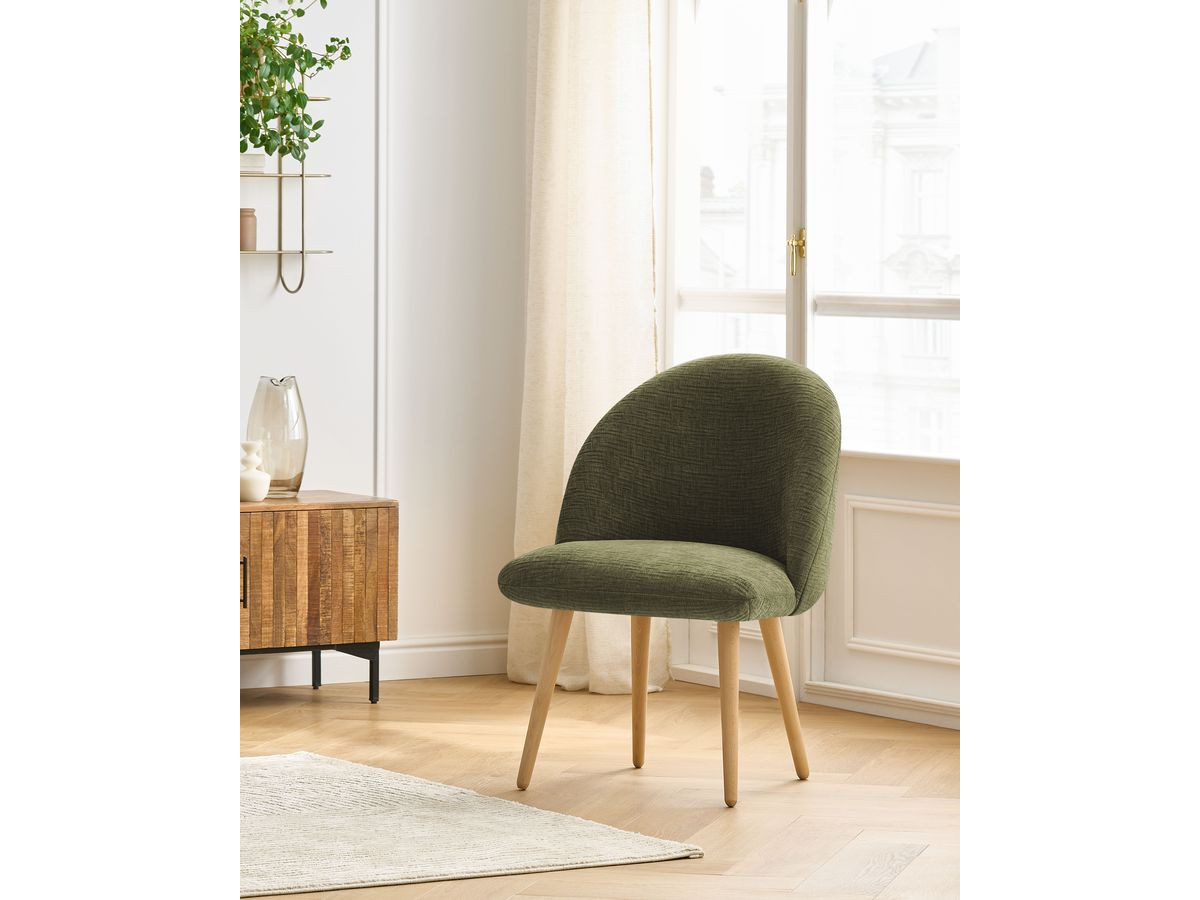 LALIE stoel met structuurstof en Scandinavische houten poten