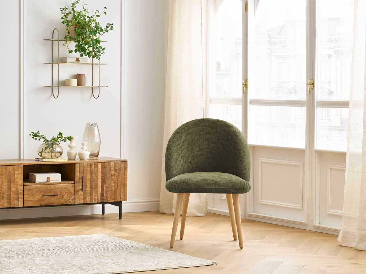 LALIE stoel met structuurstof en Scandinavische houten poten