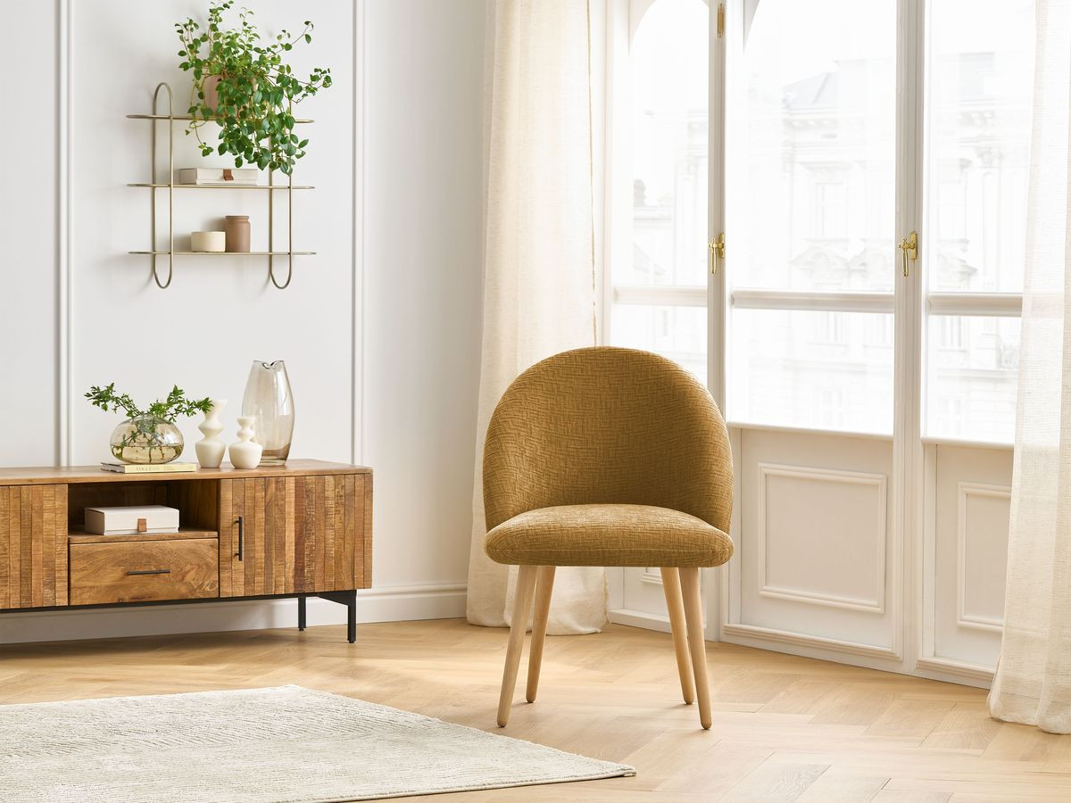 Chaise LALIE tissu texturé et pieds scandinaves bois