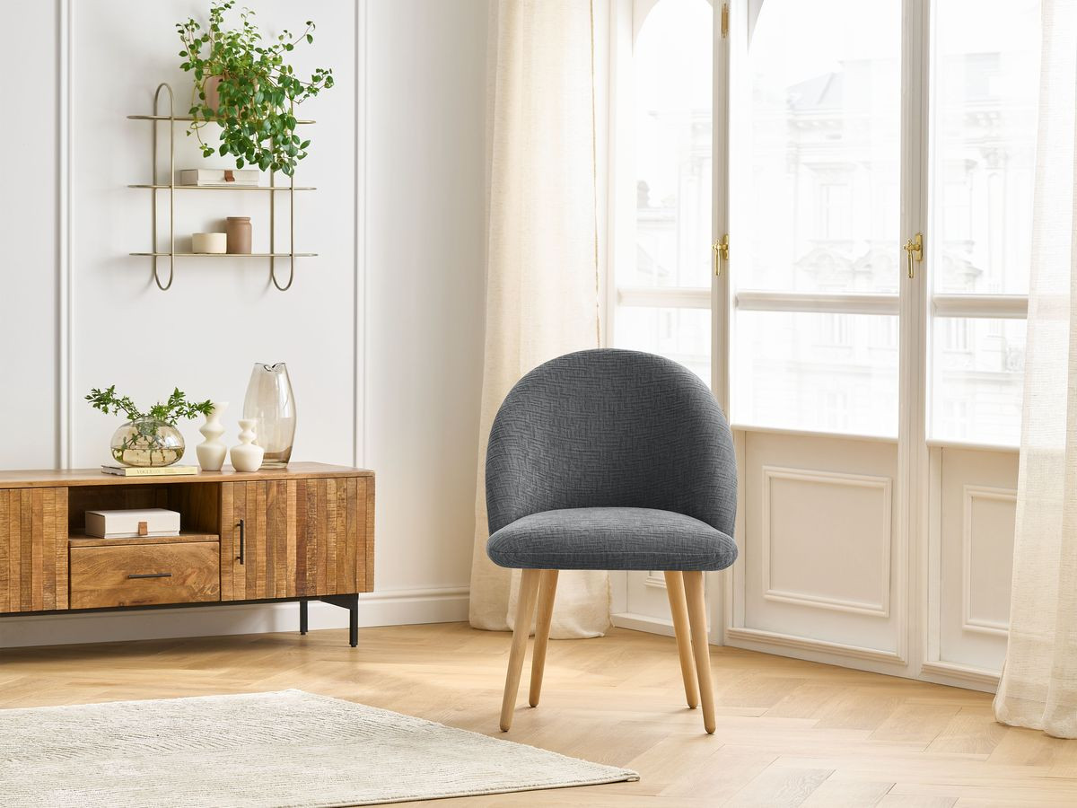 Chaise LALIE tissu texturé et pieds scandinaves bois