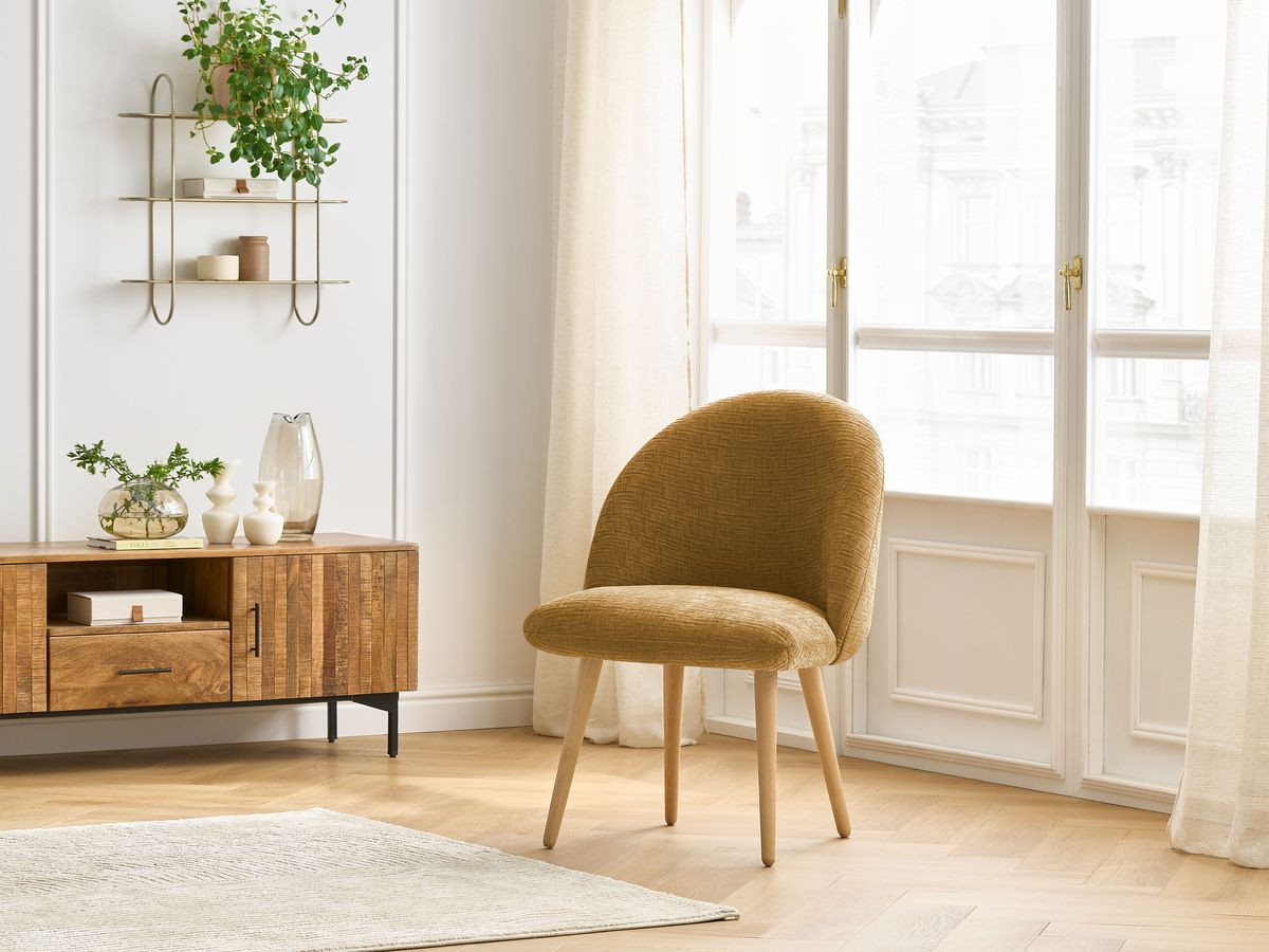 Chaise LALIE tissu texturé et pieds scandinaves bois