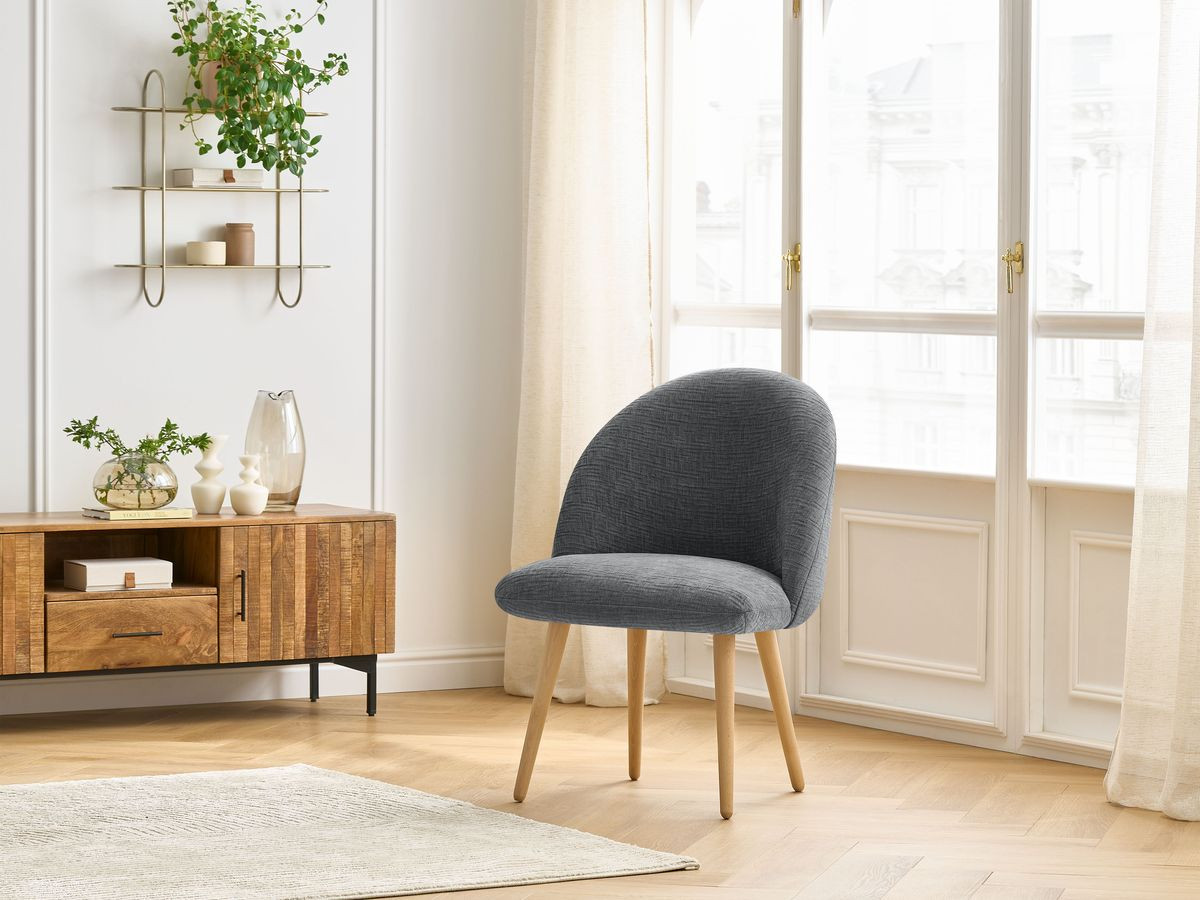 Chaise LALIE tissu texturé et pieds scandinaves bois