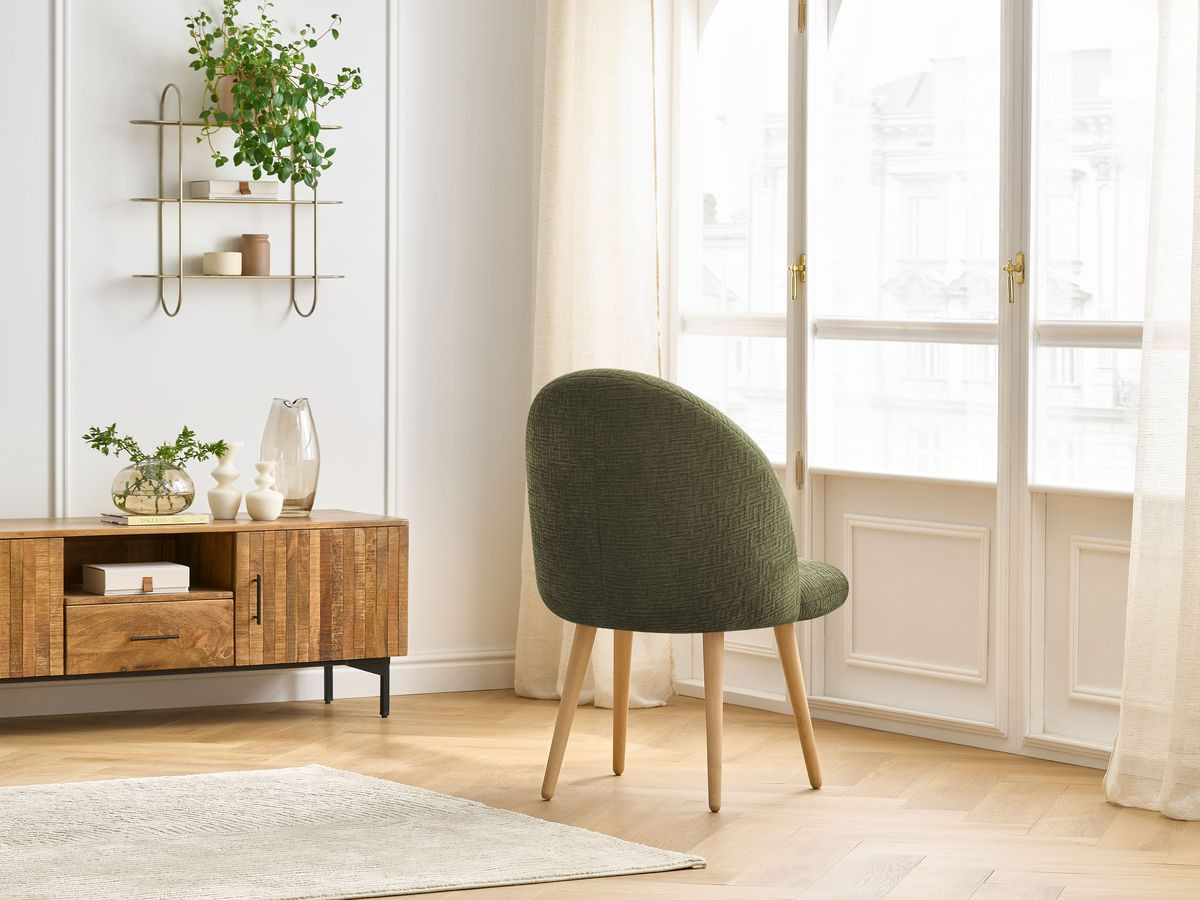 LALIE stoel met structuurstof en Scandinavische houten poten